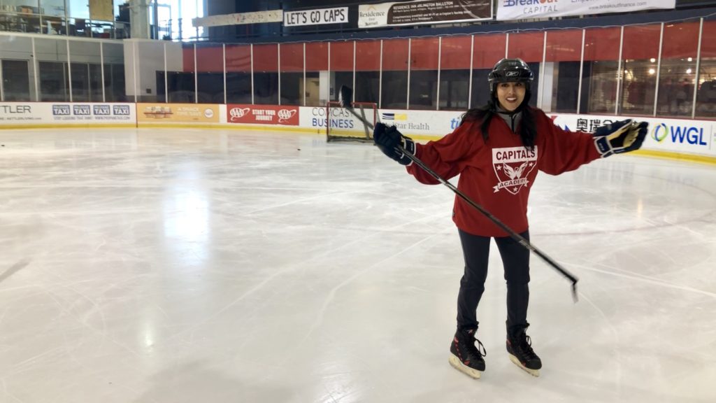 Victoria trying out her skating abilities. She'll stick to journalism!